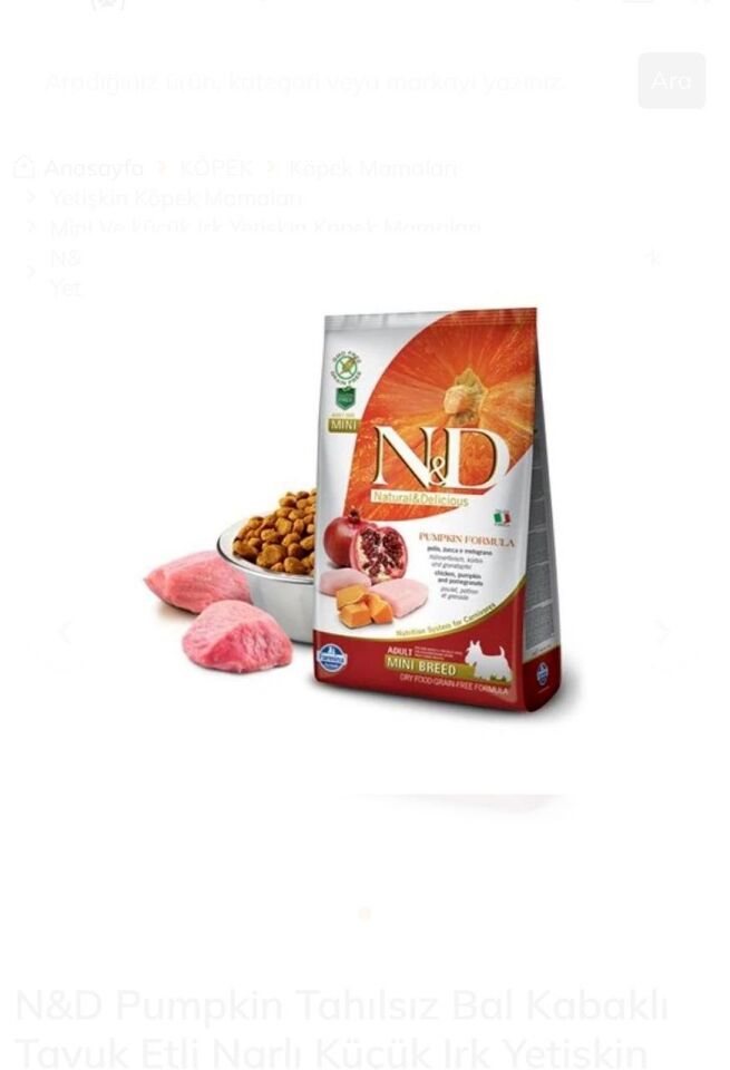 N&D Pumpkin Tahılsız Bal Kabaklı Tavuk Etli Narlı Küçük Irk Yetişkin Köpek Maması 2.5 Kg
