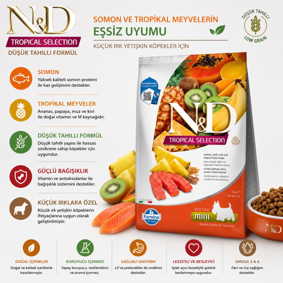 Tropical Selection Düşük Tahıllı Somonlu ve Tropikal Meyveli Küçük Irk Yetişkin Köpek Maması 5 Kg