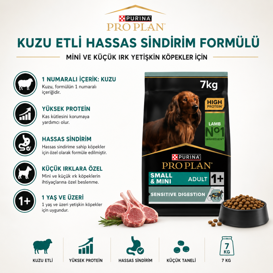 Pro Plan Mini ve Küçük Irk Kuzu Etli Yetişkin Köpek Maması 7 Kg
