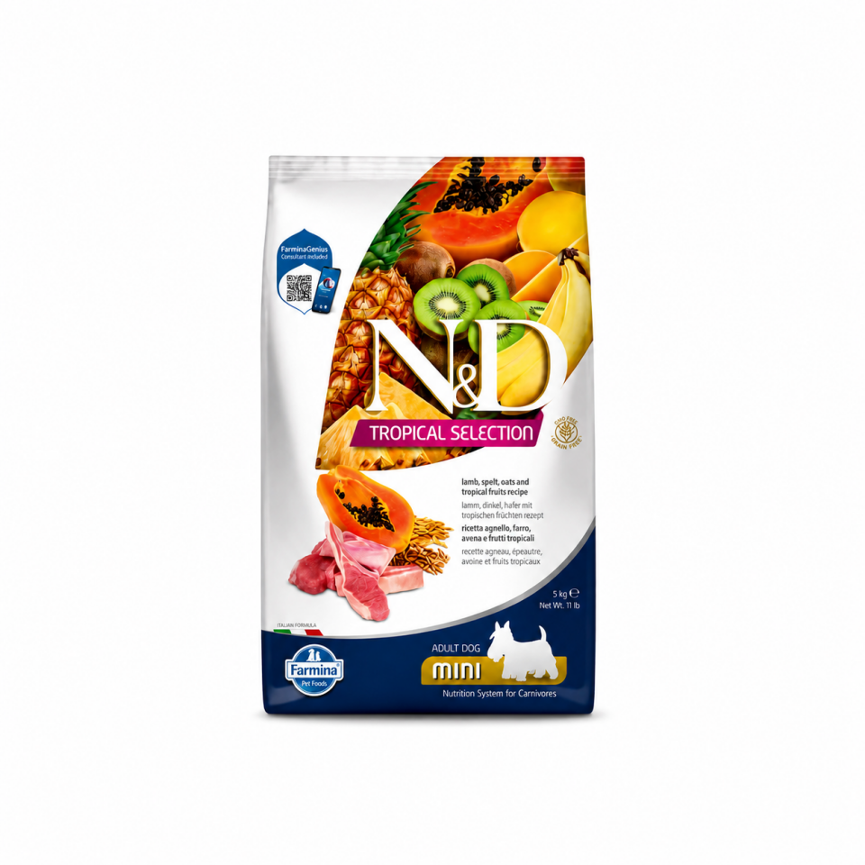 N&D Tropical Selection Düşük Tahıllı Kuzu Etli ve Tropikal Meyveli Küçük Irk Yetişkin Köpek Maması 5 Kg