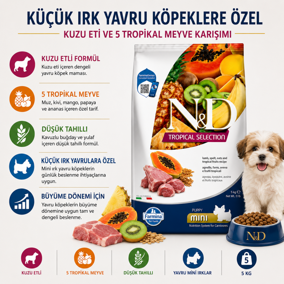 N&D Tropical Selection Düşük Tahıllı Kuzu Etli ve Tropikal Meyveli Küçük Irk Yavru Köpek Maması 5 Kg