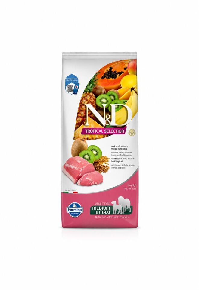 N&D Tropical Selection Düşük Tahıllı Domuzlu ve Tropikal Meyveli Orta ve Büyük Irk Yetişkin Köpek Maması 10 Kg