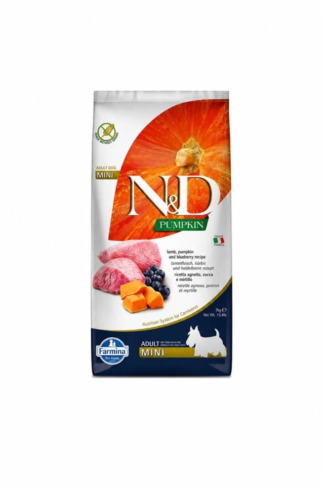 N&D Pumpkin Tahılsız Balkabaklı Kuzu Etli Mini Irk Yetişkin Köpek Maması 7 Kg