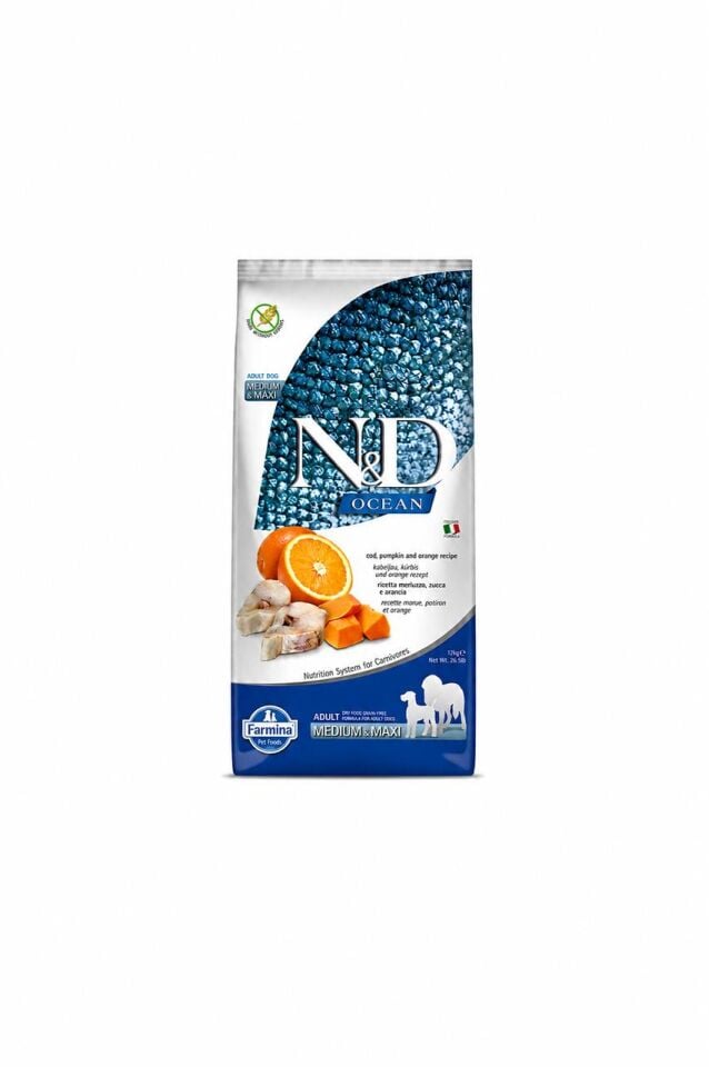 N&D Ocean Tahılsız Balkabaklı Morina Balıklı Köpek Maması 12 Kg