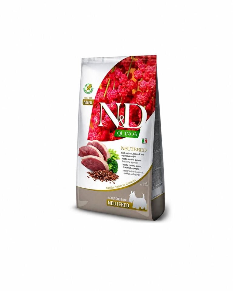 N&D Quinoa Tahılsız Ördek, Brokoli & Kuşkonmaz Kısırlaştırılmış Yetişkin Mini Köpek Maması 2,5 Kg