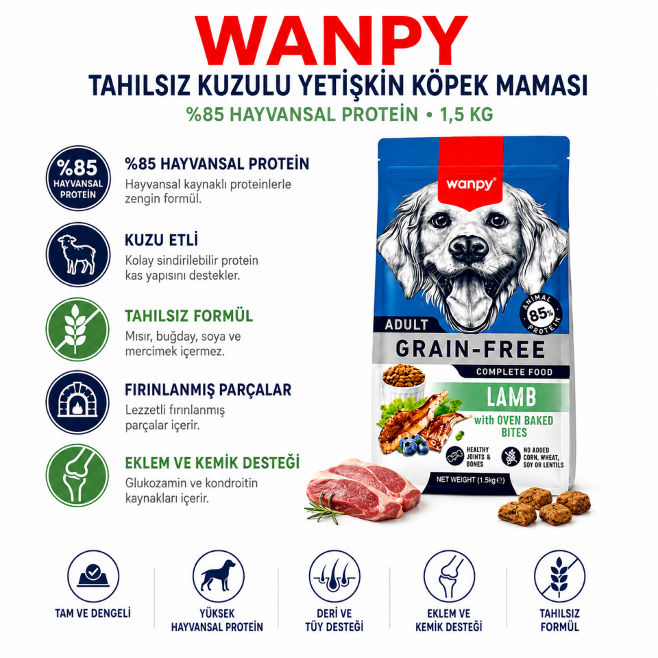 Wanpy Tahılsız Kuzulu Yetişkin Köpek Maması 1,5 Kg