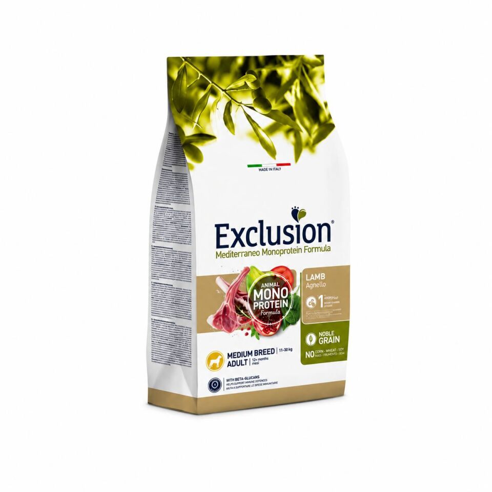 Exclusion Monoprotein Kuzu Etli ve Narlı Düşük Tahıllı Orta Irk Yetişkin Köpek Maması 12 Kg