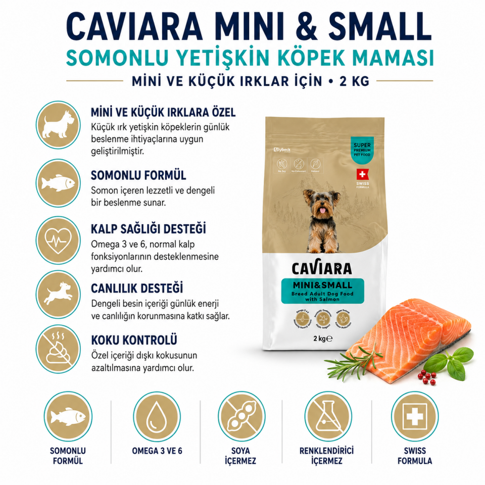 Caviara Somonlu Mini ve Küçük Irk Yetişkin Köpek Maması 2 Kg