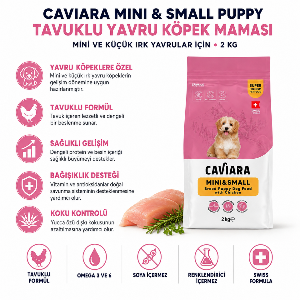 Caviara Tavuklu Mini ve Küçük Irk Yavru Köpek Maması 2 Kg