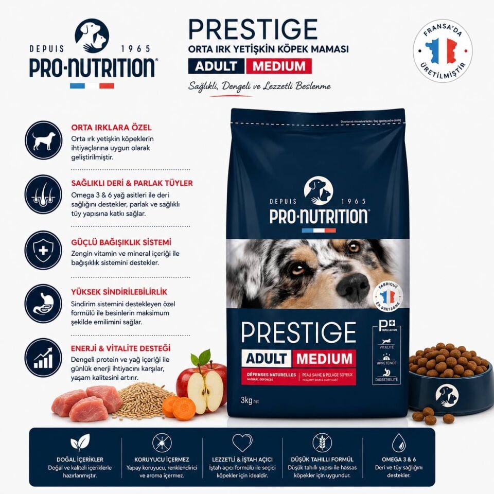 Pro Nutrition Prestige Orta Irk Yetişkin Köpek Maması 3 Kg
