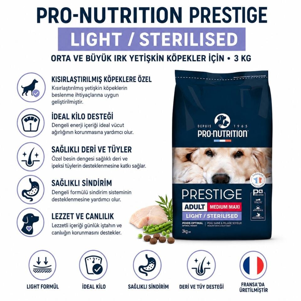 Pro Nutrition Prestige Sterilised Orta Irk Yetişkin Köpek Maması 14 Kg + 2,5 Kg