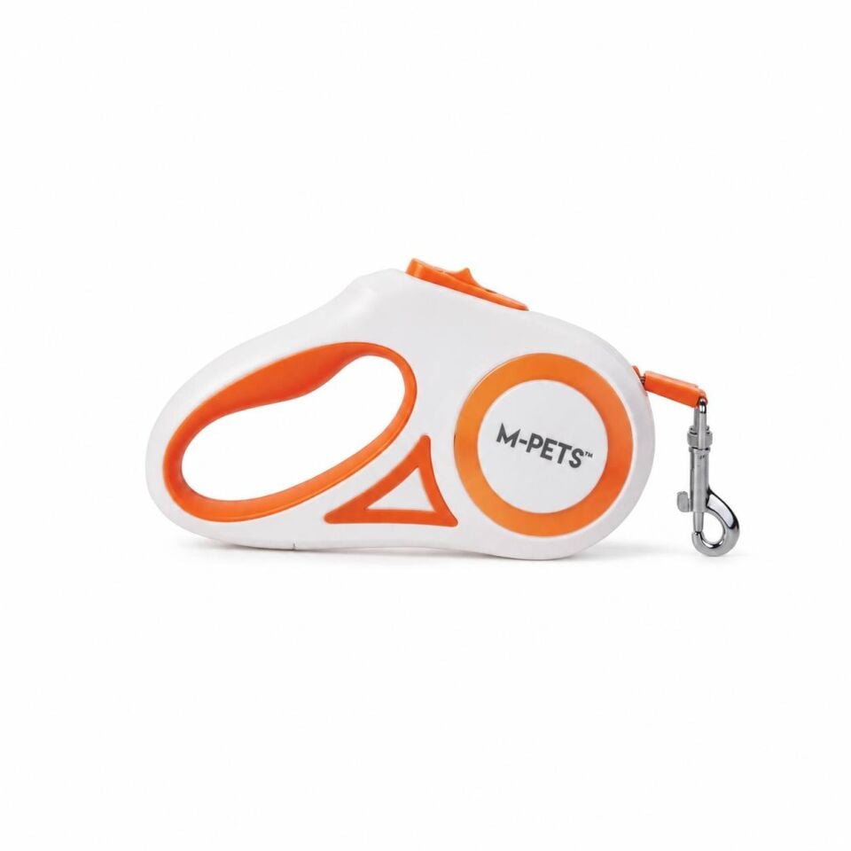 M-Pets Flash Ledli Turuncu Otomatik Şerit Köpek Gezdirme Tasması 5 Mt