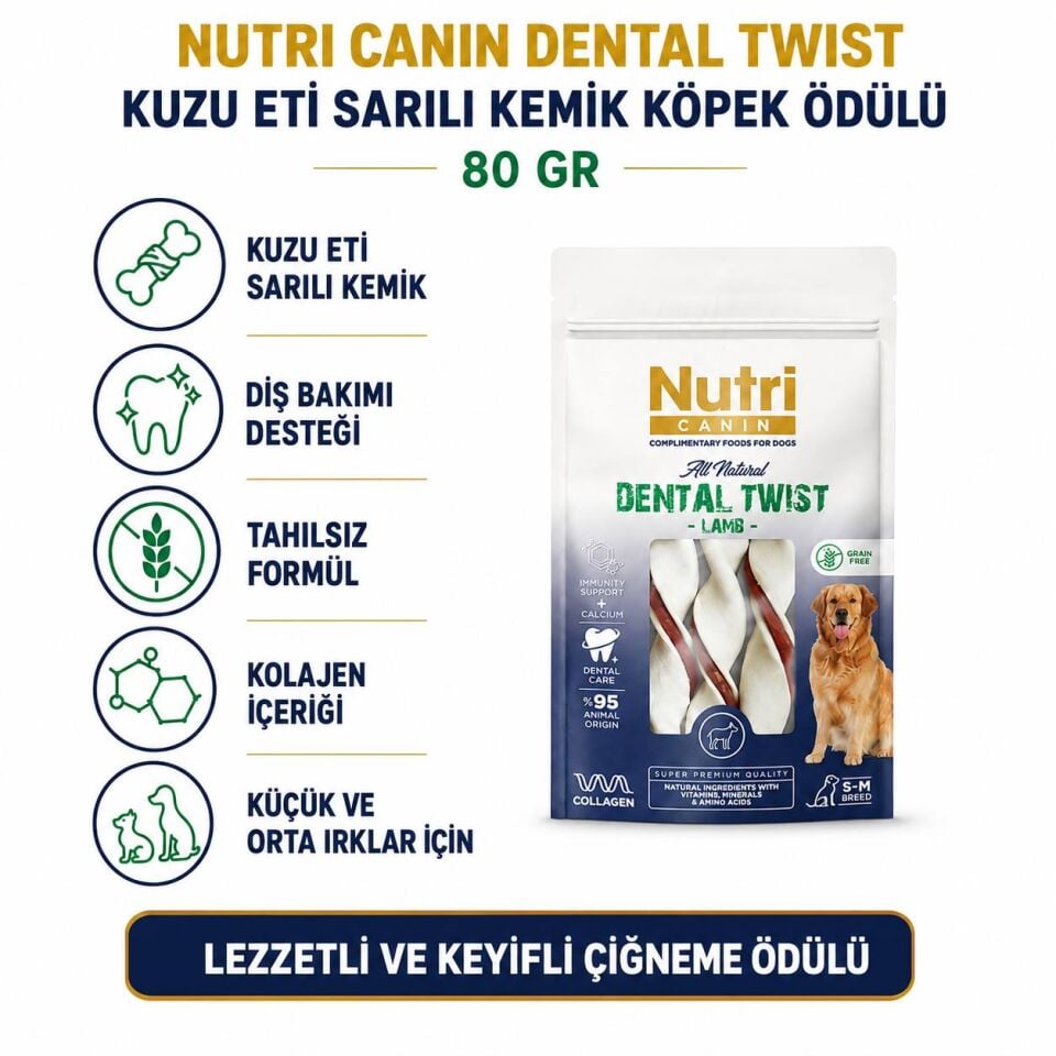 Nutri Canin Rawhide Kuzu Eti Sargılı Kemik Köpek Ödülü 80 Gr