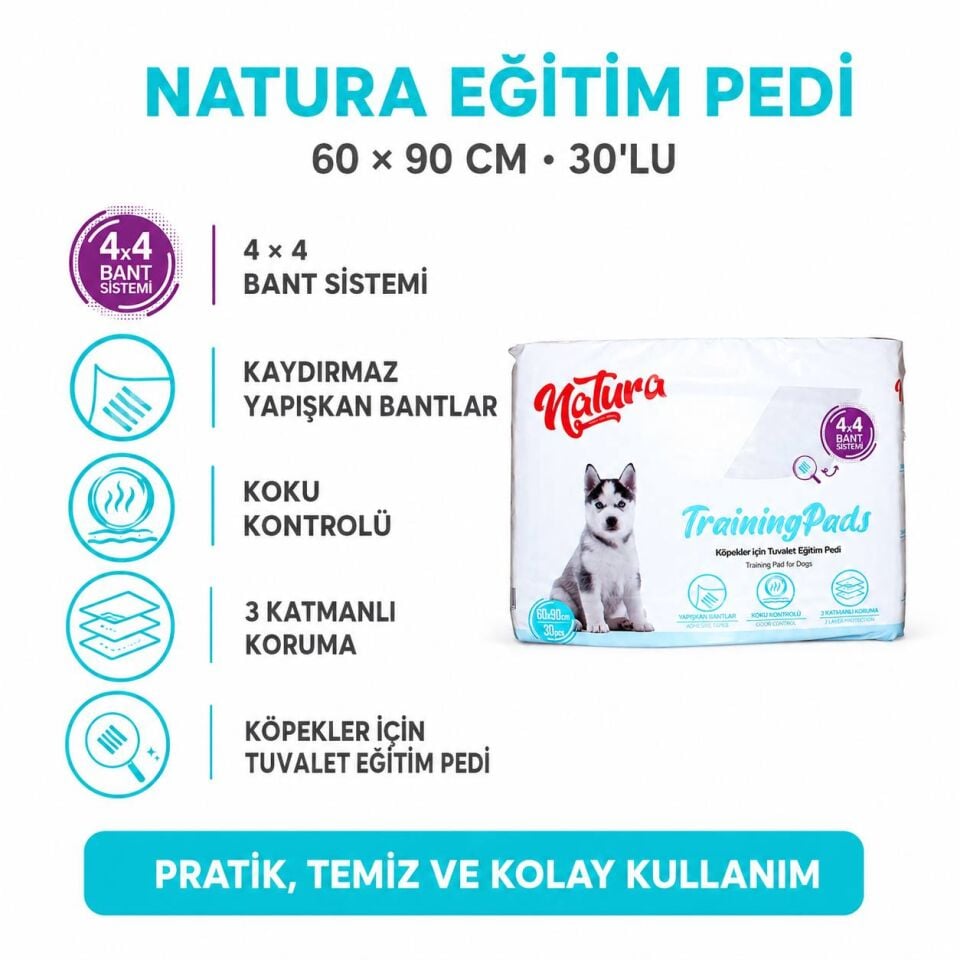 Natura Eğitim Pedi 60 X 90 Kaydırmaz Bantlı 30 Lu