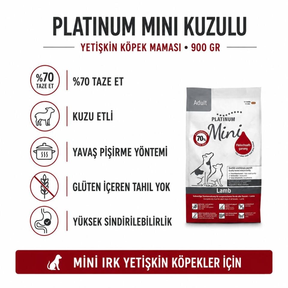 Platinum Mini Kuzulu Yetişkin Köpek Maması 900 Gr