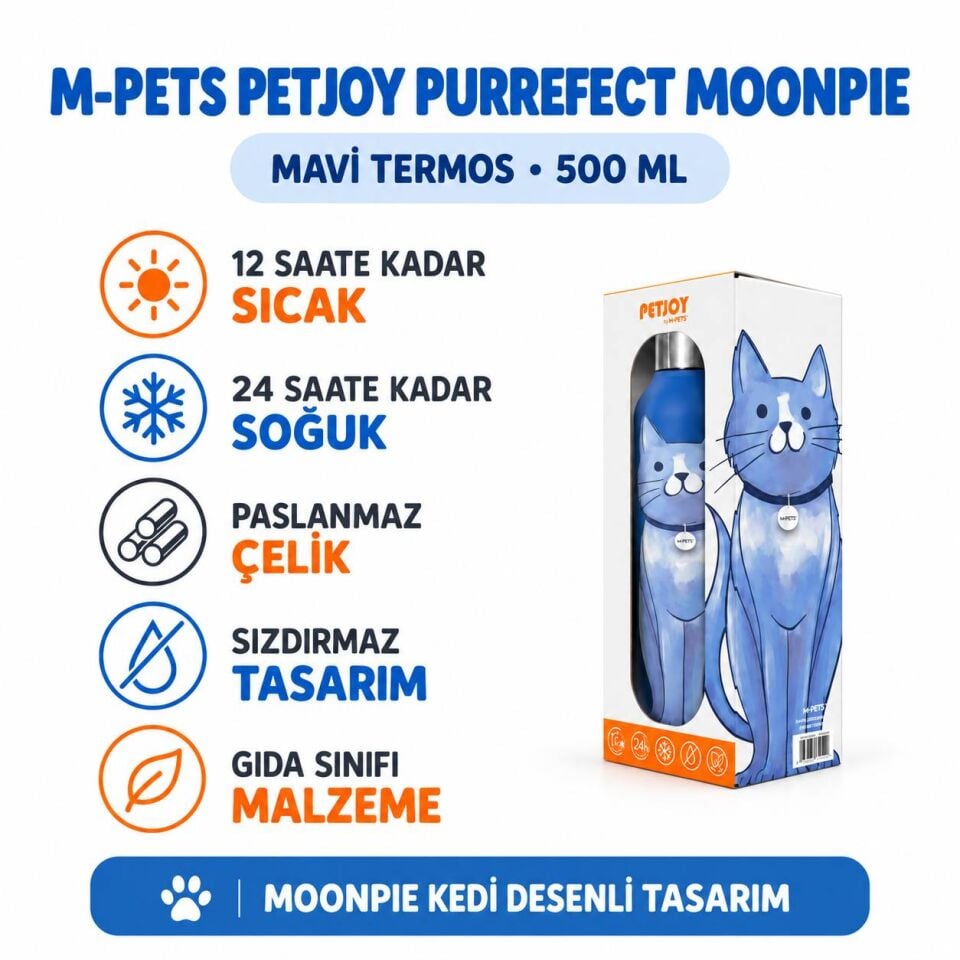 M-Pets PetJoy Purrefect Moonpie Mavi Termos 500 Ml