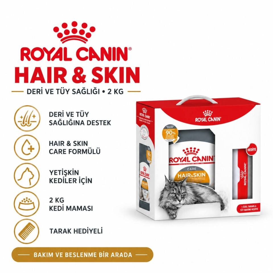 Royal Canin Hair&Skin Deri ve Tüy Sağlığı Yetişkin Kedi Maması 2 Kg Tarak Hediyeli