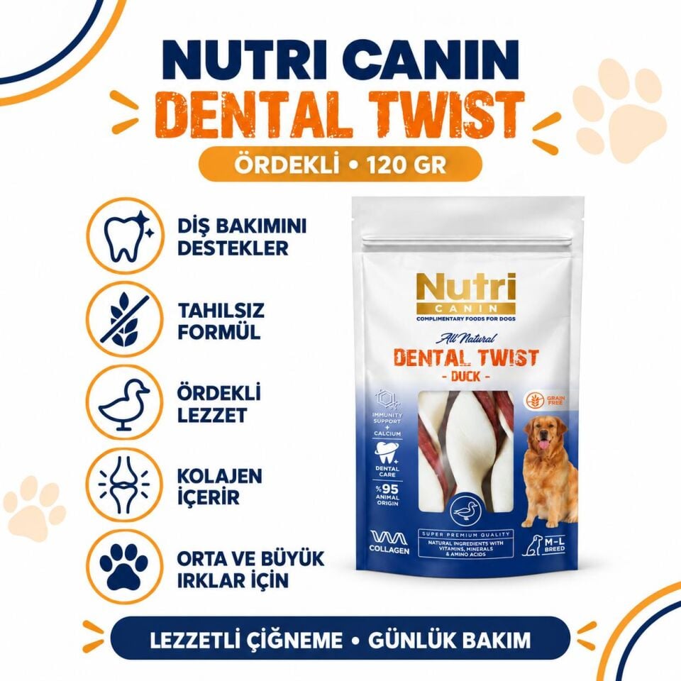 Nutri Canin Dental Twist Ördekli Diş Sağlığı Köpek Ödülü 120 Gr