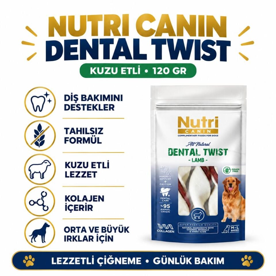 Nutri Canin Dental Twist Kuzu Etli Diş Sağlığı Köpek Ödülü 120 Gr