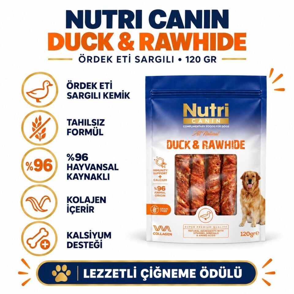 Nutri Canin Rawhide Ördek Eti Sargılı Kemik Köpek Ödülü 120 Gr