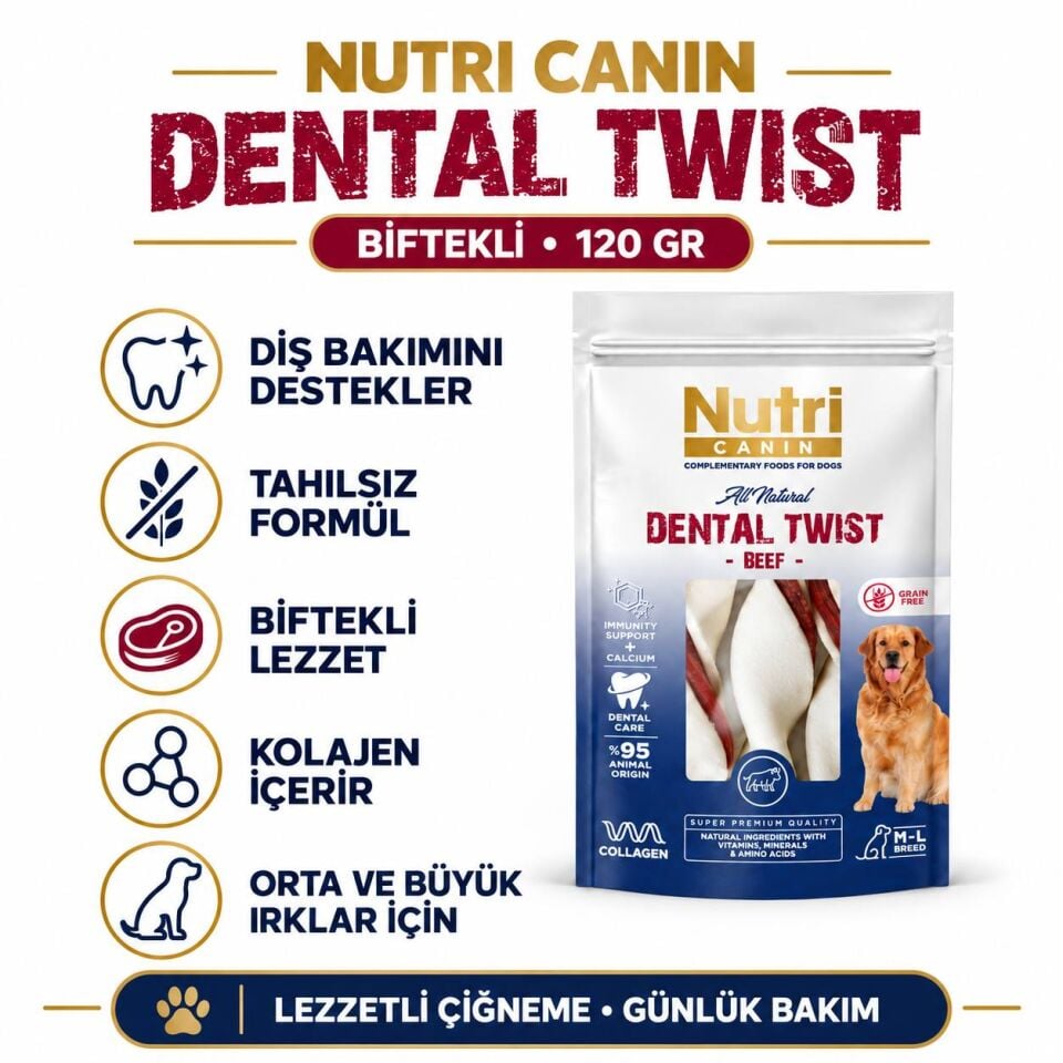Nutri Canin Dental Twist Biftekli Diş Sağlığı Köpek Ödülü 120 Gr