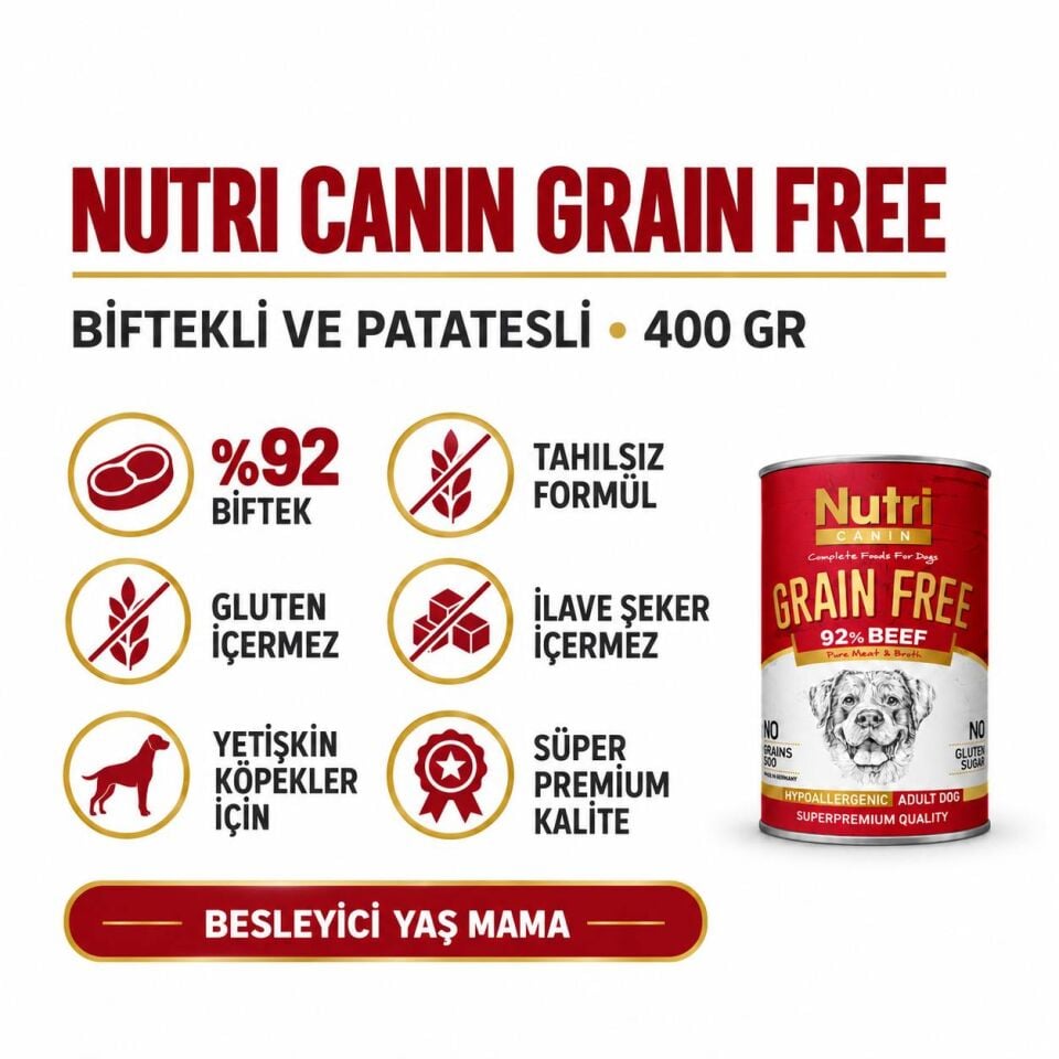 Nutri Canin Tahılsız Biftekli Patatesli Yetişkin Köpek Konservesi 400 Gr