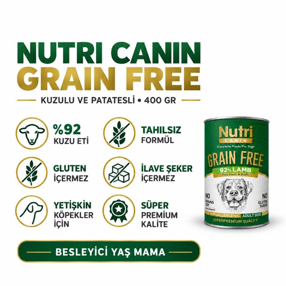 Nutri Canin Tahılsız Kuzulu Patatesli Yetişkin Köpek Konservesi 400 Gr