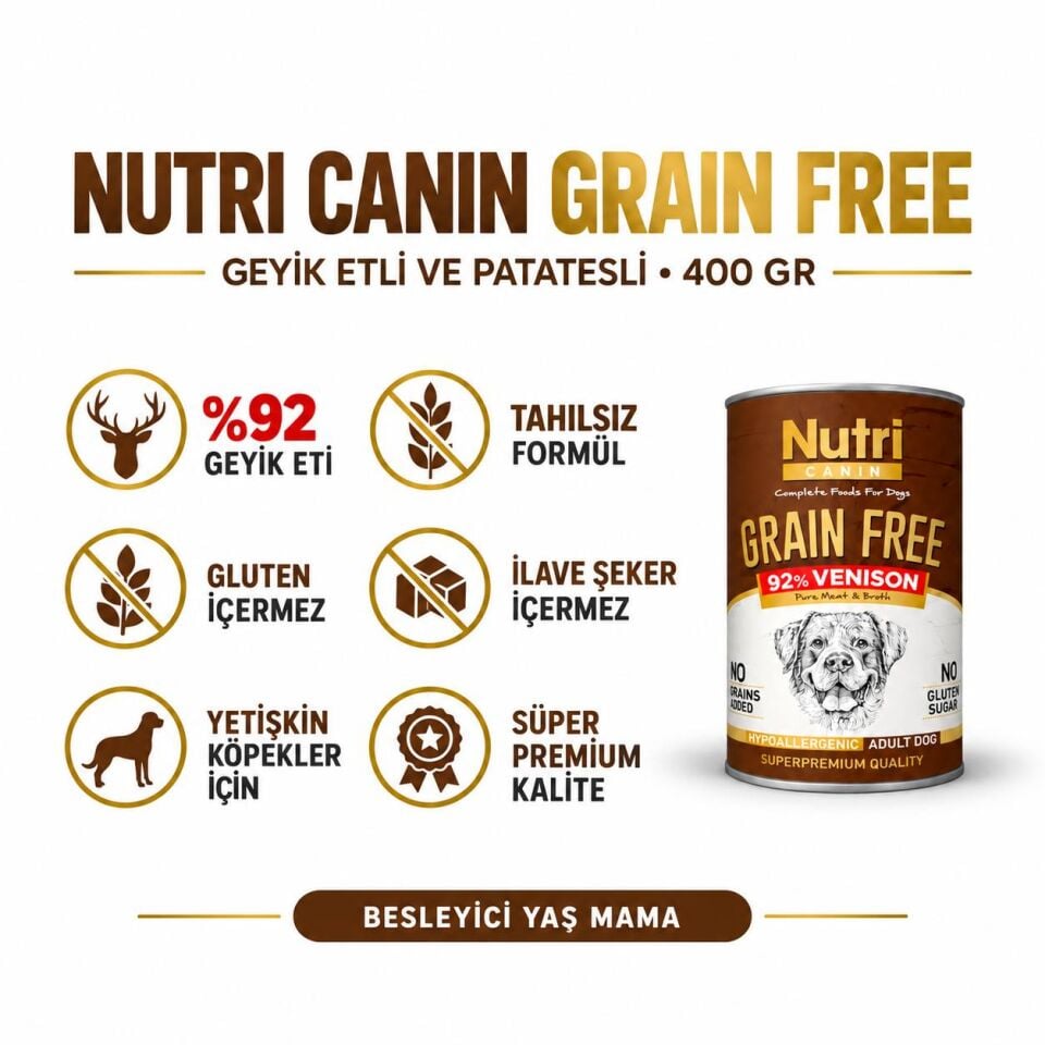 Nutri Canin Tahılsız Geyik Etli Patatesli Yetişkin Köpek Konservesi 400 Gr