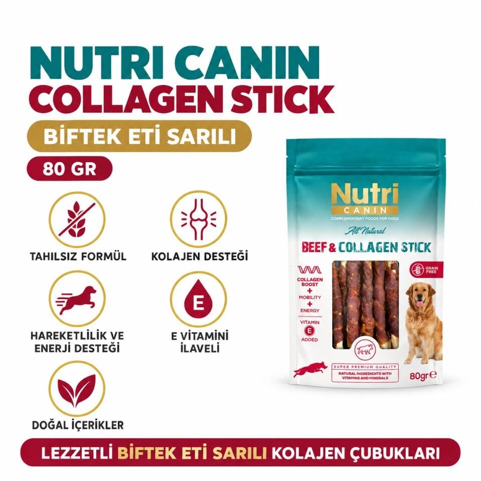 Nutri Canin Collagen Stick Biftek Eti Sargılı Kemik Köpek Ödülü 80 Gr