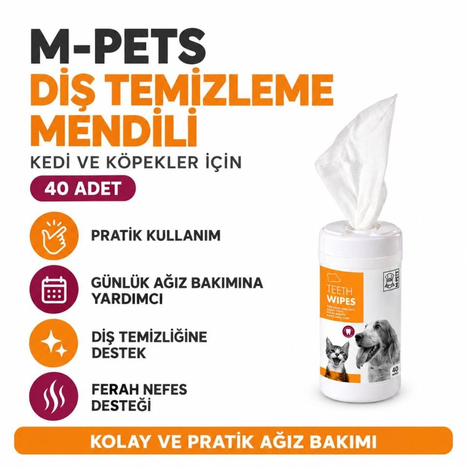 M-Pets Kedi ve Köpekler İçin Diş Temizleme Mendili 40'lı