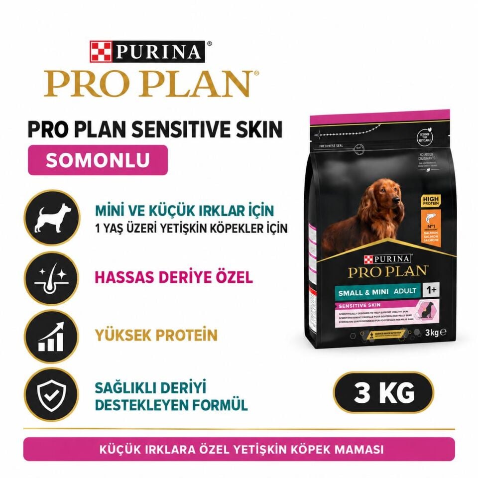 Pro Plan Sensitive Skin Somonlu Küçük Irk Yetişkin Köpek Maması 3 Kg