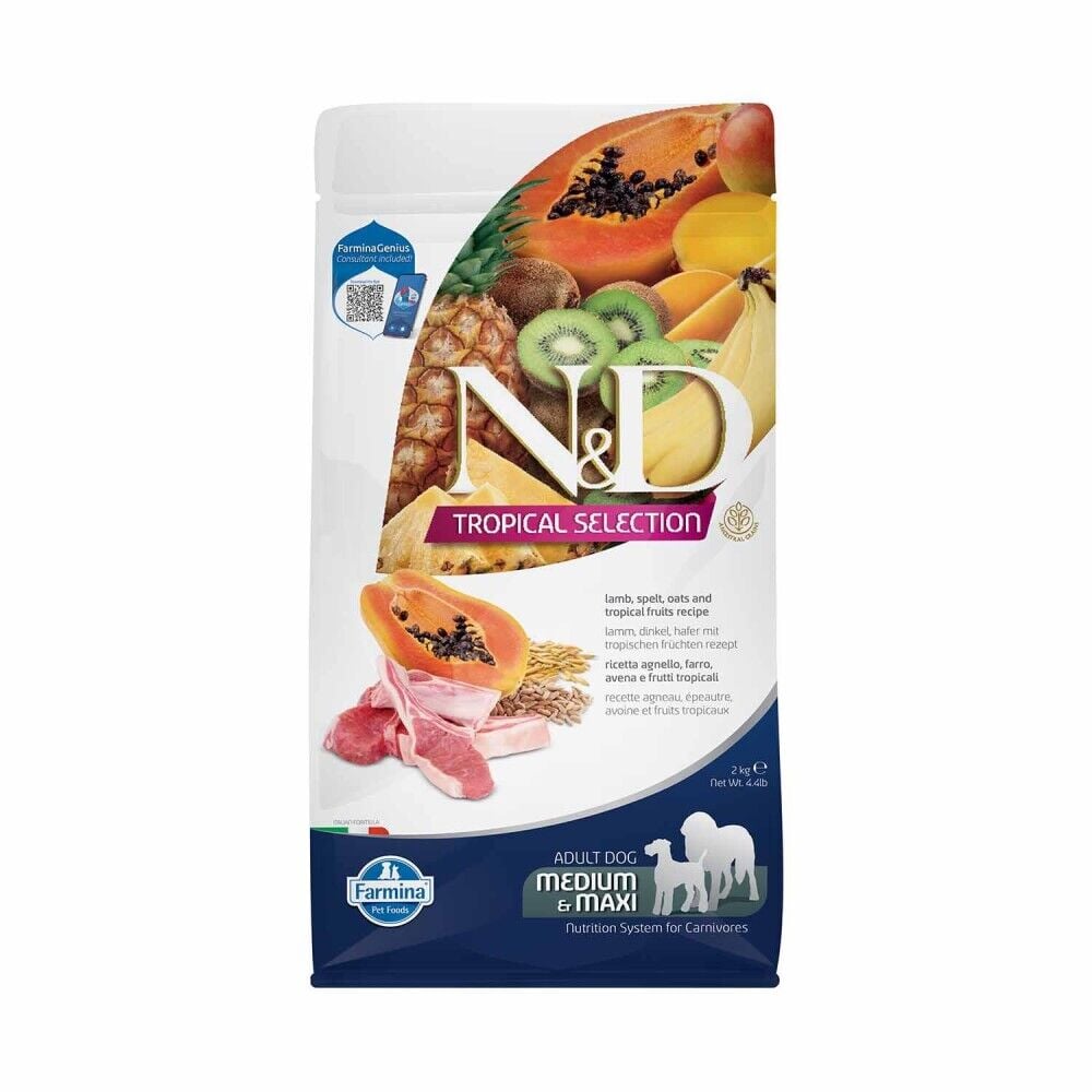 N&D Tropical Selection Düşük Tahıllı Kuzu Etli ve Tropikal Meyveli Orta ve Büyük Irk Yetişkin Köpek Maması 2 Kg