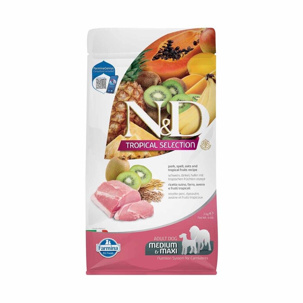 N&D Tropical Selection Düşük Tahıllı Domuz Etli ve Tropikal Meyveli Orta ve Büyük Irk Yetişkin Köpek Maması 2 Kg