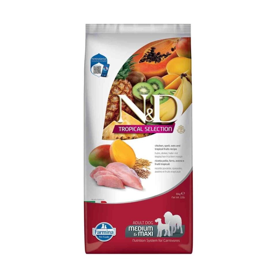 N&D Tropical Selection Düşük Tahıllı Tavuklu Tropikal Meyveli Orta ve Büyük Irk Yetişkin Köpek Maması 10 Kg