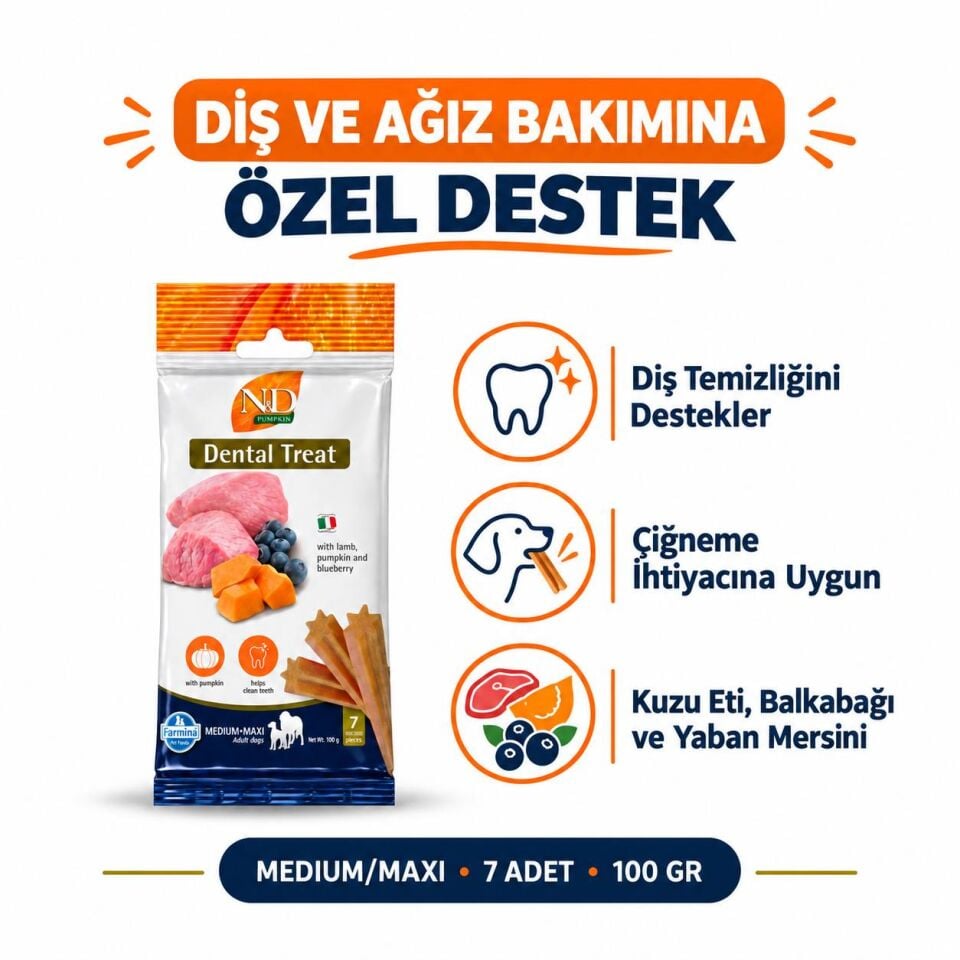 N&D Kuzulu Yaban Mersinli Diş Sağlığı Medium/Maxi Köpek Ödülü 100 Gr