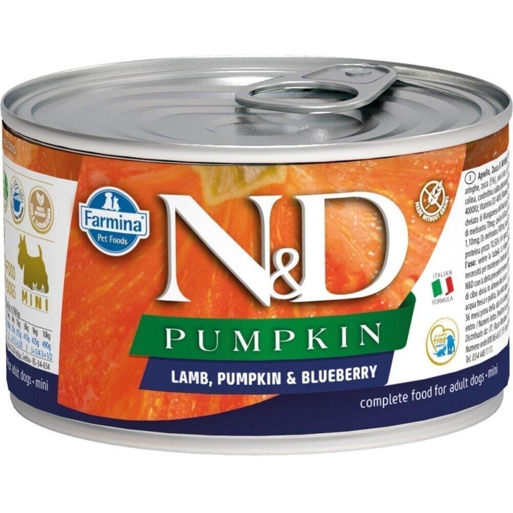 N&D Pumpkin Mini Balkabaklı Kuzu Etli ve Yaban Mersini Yetişkin Köpek Konservesi 140 Gr
