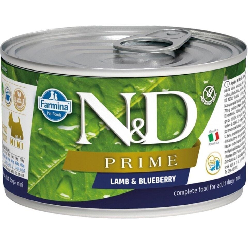 N&D Prime Mini Kuzu Etli ve Yaban Mersinli Yetişkin Köpek Konservesi 140 Gr