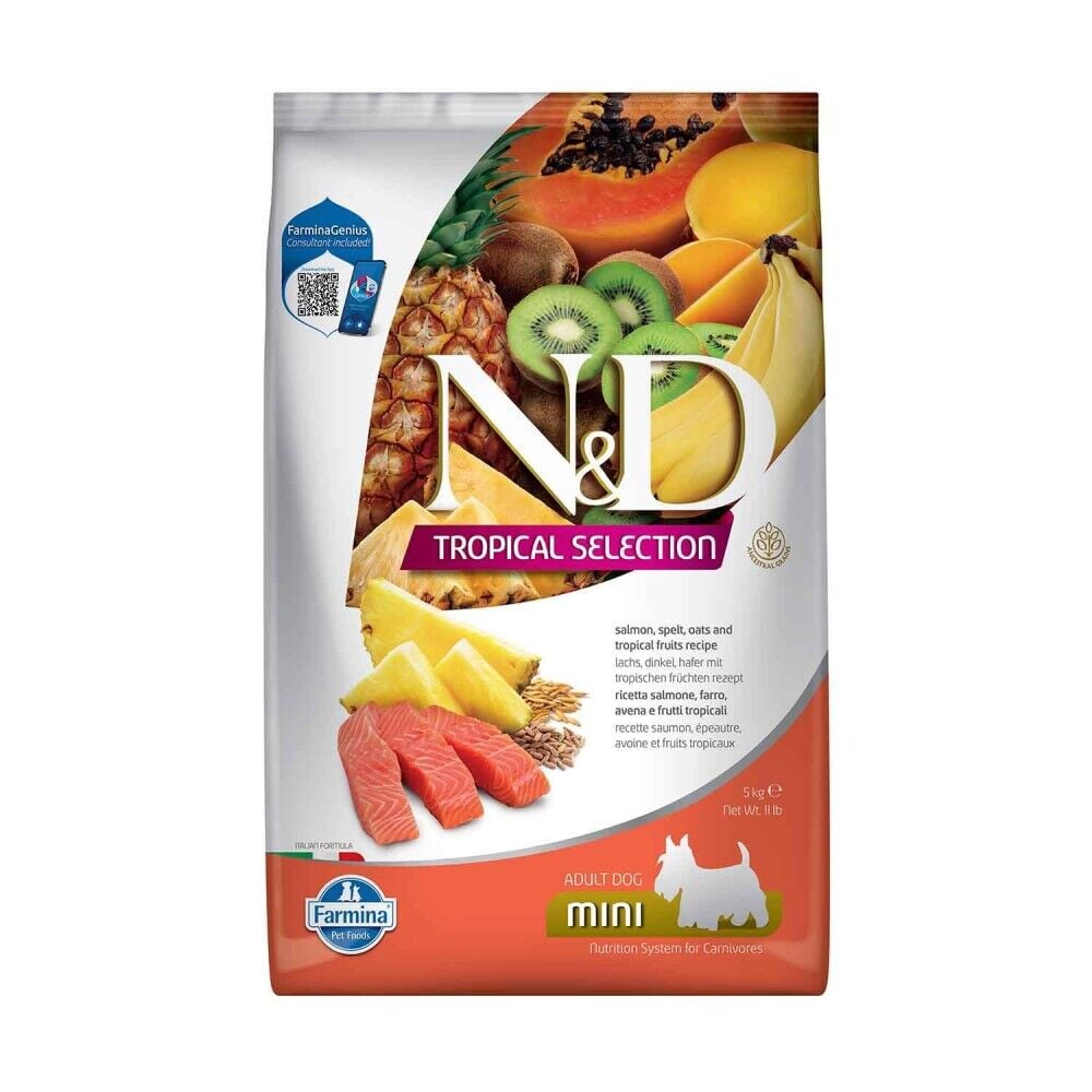 N&D Tropical Selection Düşük Tahıllı Somonlu ve Tropikal Meyveli Küçük Irk Yetişkin Köpek Maması 5 Kg