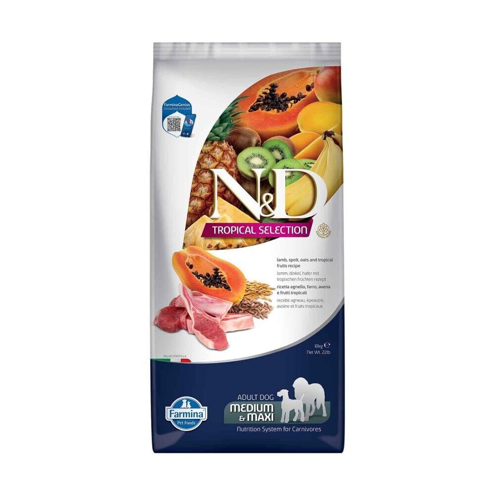 N&D Tropical Selection Düşük Tahıllı Kuzu Etli ve Tropikal Meyveli Orta ve Büyük Irk Yetişkin Köpek Maması 10 Kg