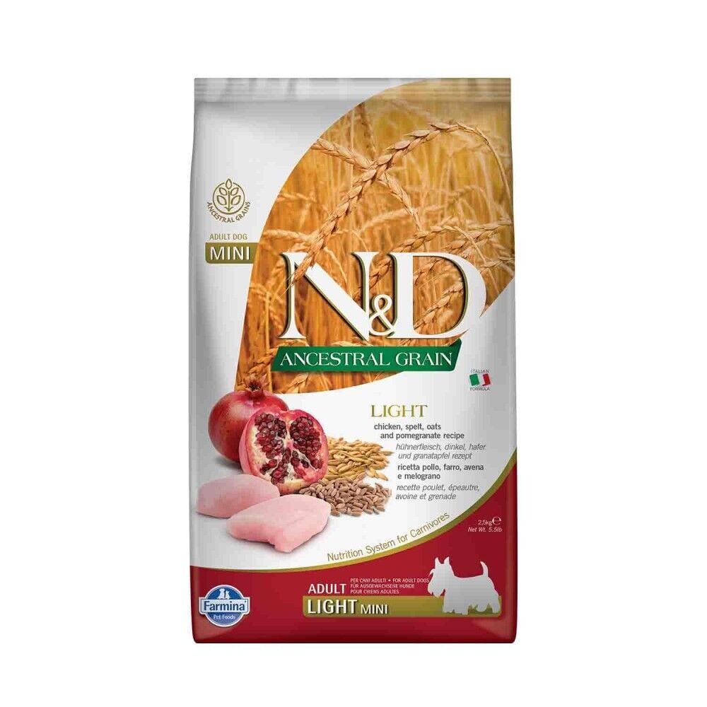 N&D Düşük Tahıllı Tavuklu Narlı Küçük Irk Düşük Kalorili Light Köpek Maması 2,5 Kg