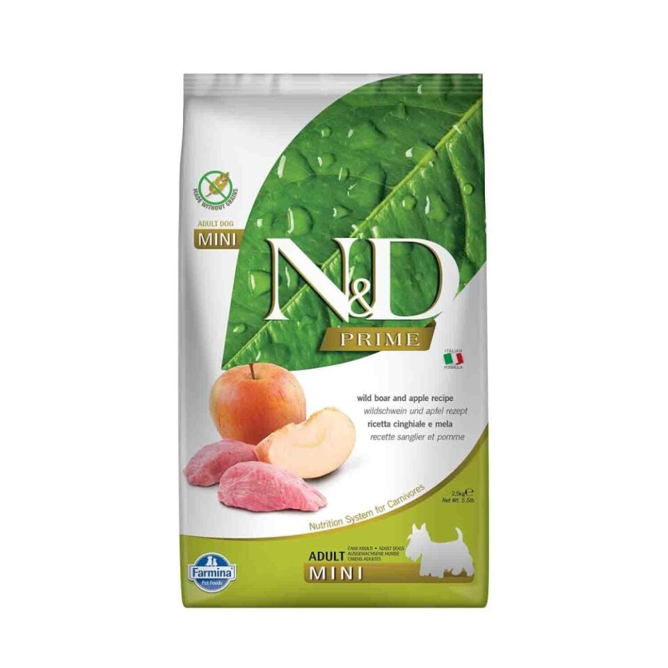 N&D Tahılsız Yaban Domuzlu Elmalı Küçük Irk Yetişkin Köpek Maması 2,5 Kg
