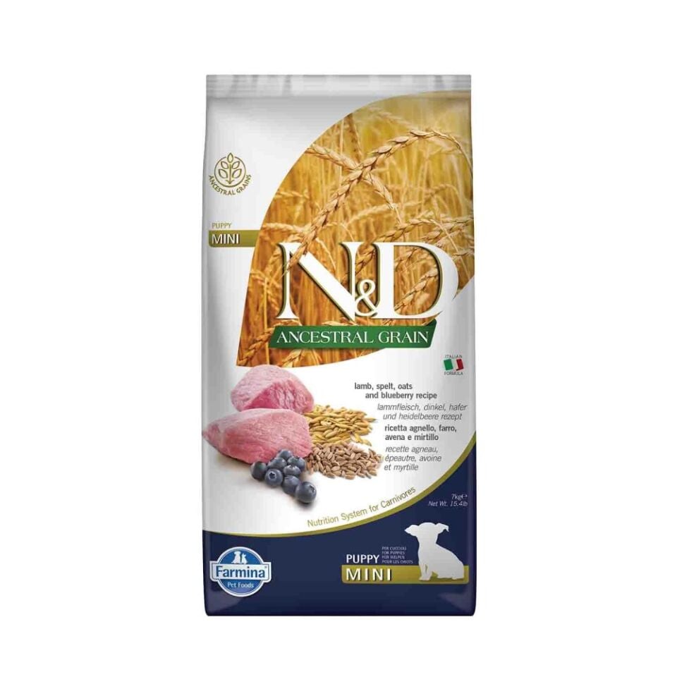 N&D Düşük Tahıllı Kuzu Etli Yaban Mersinli Küçük Irk Yavru Köpek Maması 7 Kg