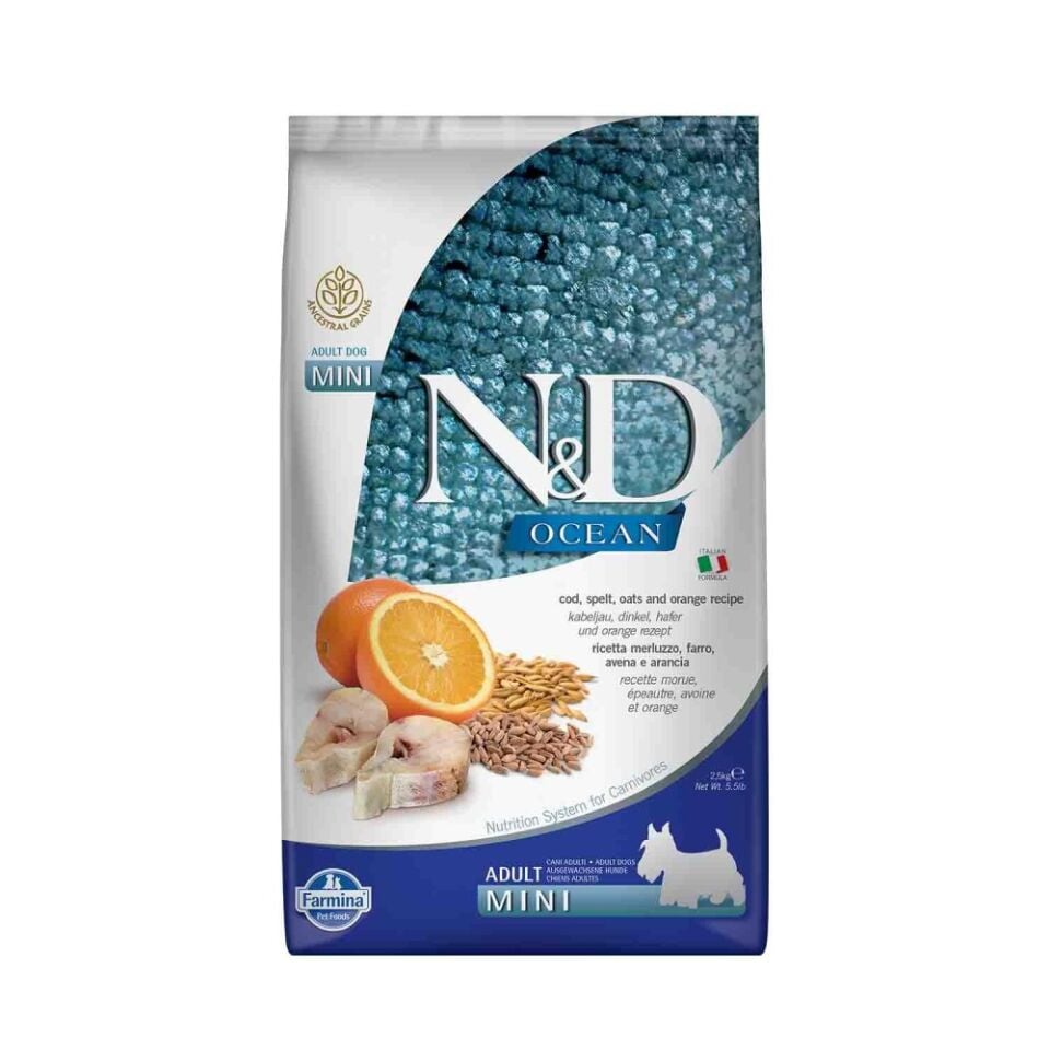 N&D Ocean Düşük Tahıllı Balık Portakal Mini Yetişkin Köpek Maması 2,5 Kg