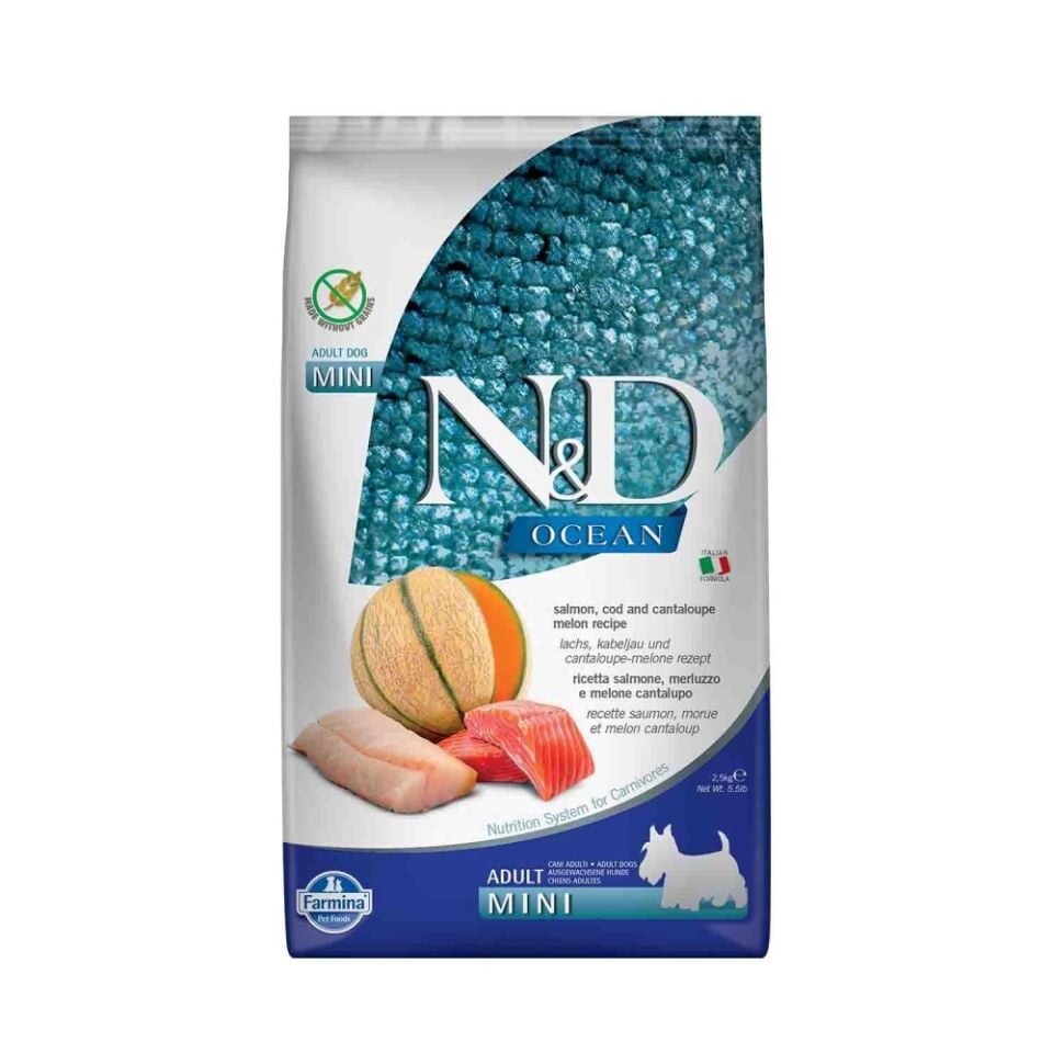 N&D Ocean Somon ve Morina Balıklı Kavunlu Mini Yetişkin Köpek Maması 2,5 Kg