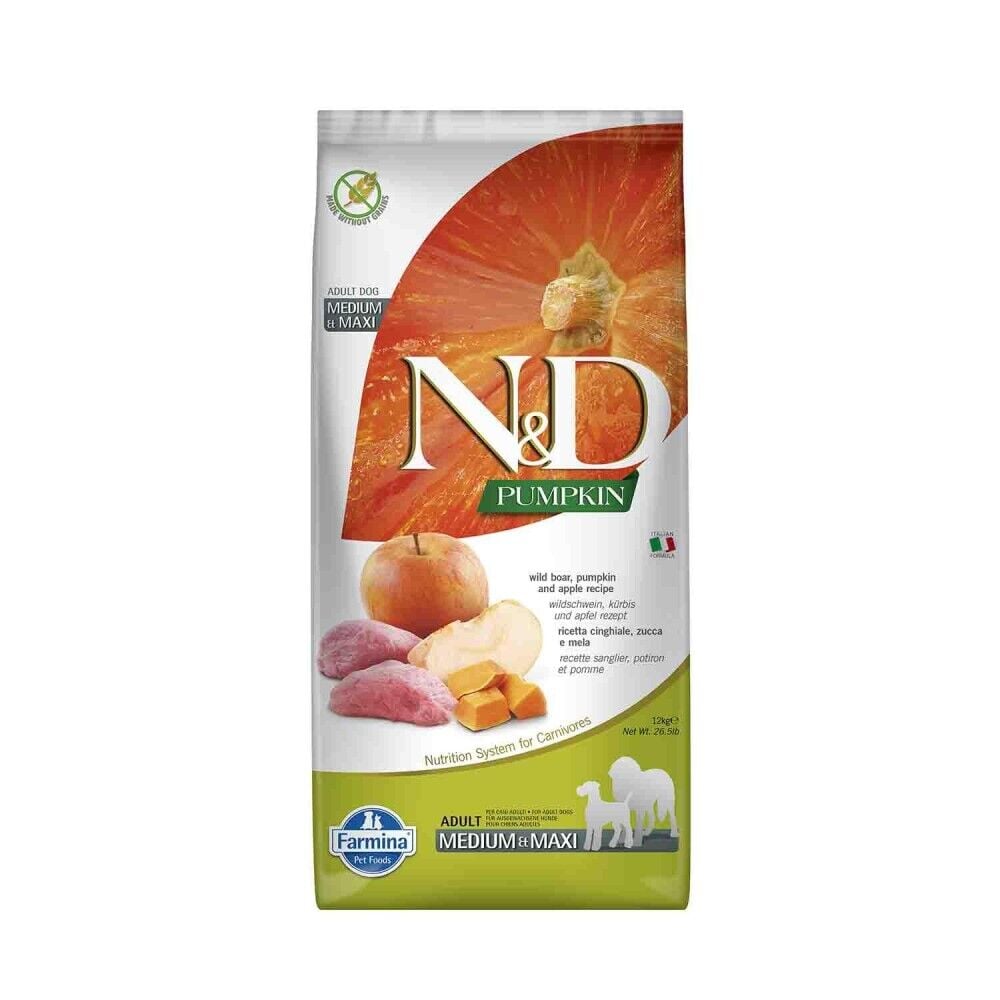 N&D Tahılsız Balkabaklı Yaban Domuzlu Medium Maxi Yetişkin Köpek Maması 12 Kg