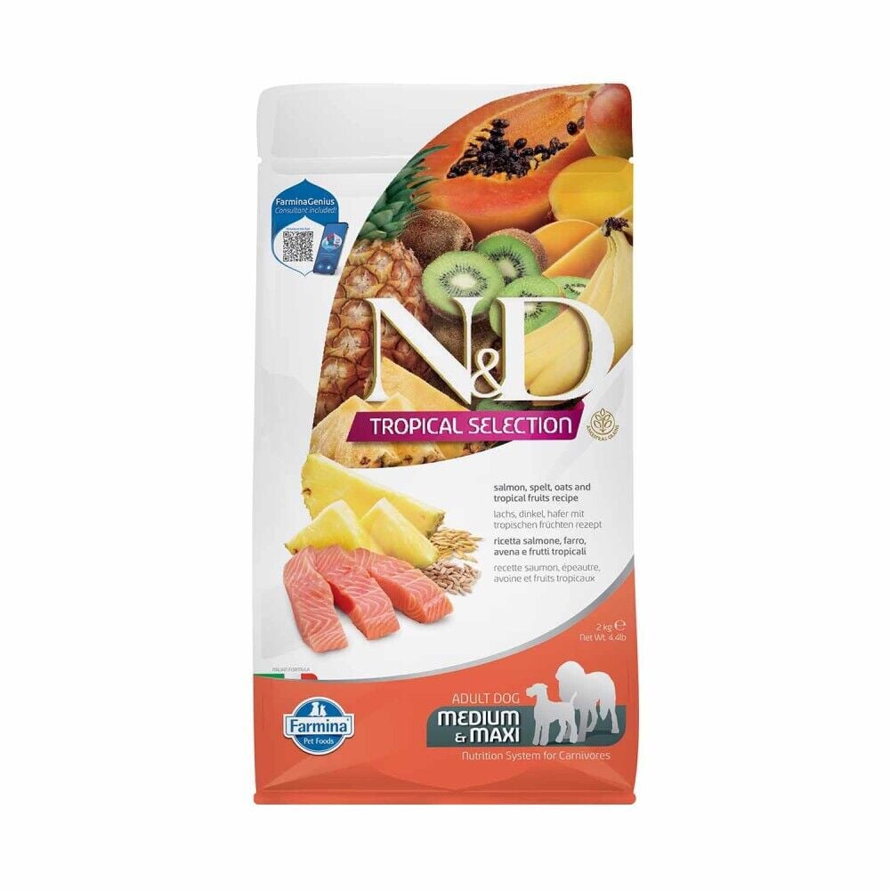 N&D Tropical Selection Düşük Tahıllı Somonlu ve Tropikal Meyveli Orta ve Büyük Irk Yetişkin Köpek Maması 2 Kg