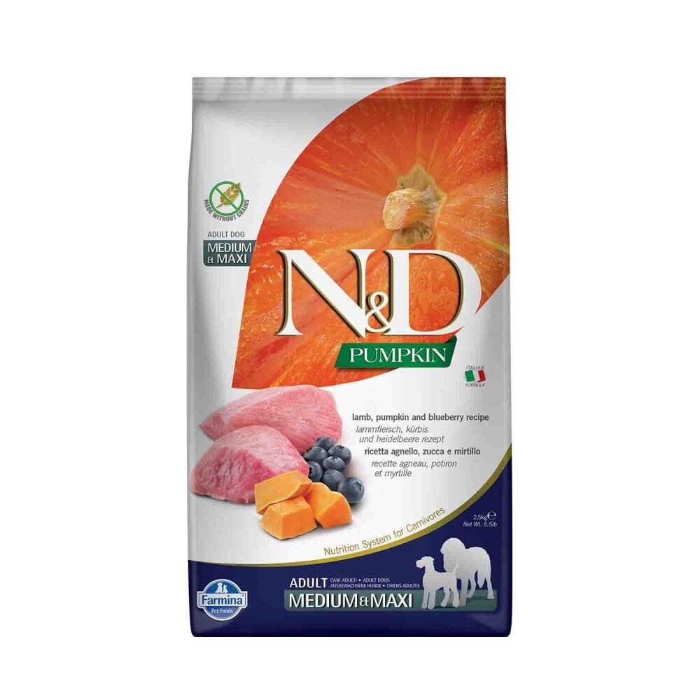 N&D Pumpkin Tahılsız Bal Kabaklı Kuzu Etli Yaban Mersinli Orta ve Büyük Irk Yetişkin Köpek Maması 2,5 Kg