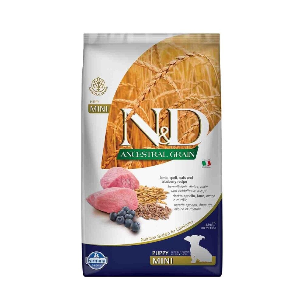 N&D Düşük Tahıllı Kuzu Etli Yaban Mersinli Küçük Irk Yavru Köpek Maması 2,5 Kg