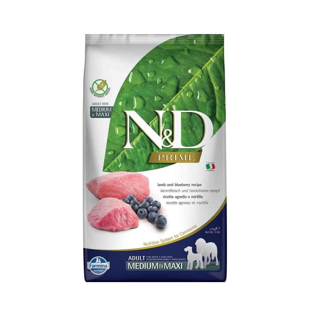 N&D Tahılsız Kuzu Etli Yaban Mersinli Orta ve Büyük Irk Yetişkin Köpek Maması 2,5 Kg