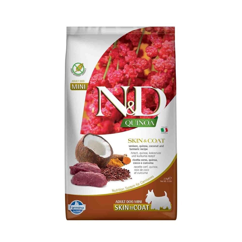 N&D Quinoa Skin & Coat Tahılsız Geyik Eti ve Hindistan Cevizli Küçük Irk Yetişkin Köpek Maması 2,5 Kg